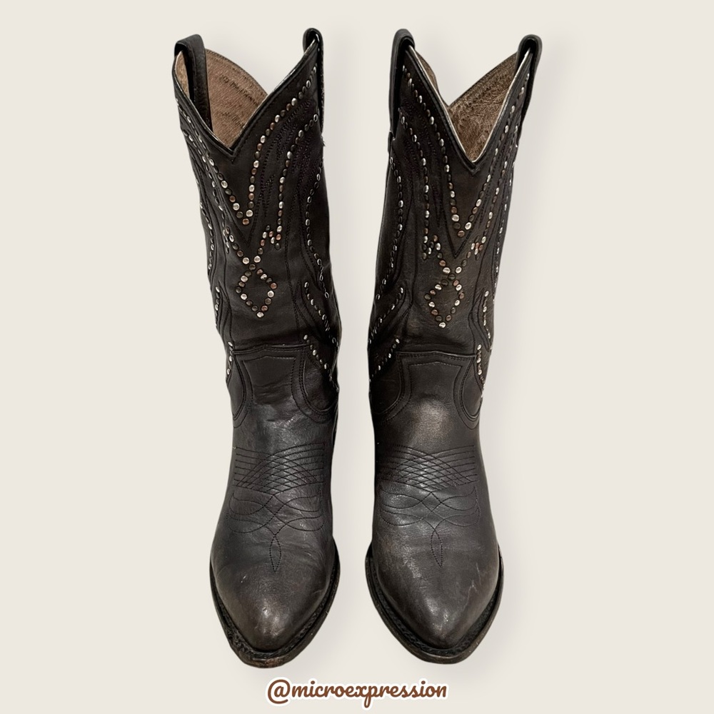 $399 Frye Billy Stud Pull On Distressed Boho Festival Cowboy Boots - Picture 6 of 15